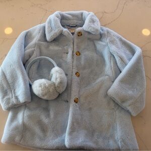 Crewcuts Lola and the boys blue faux fur jacket and earmuffs size small girls